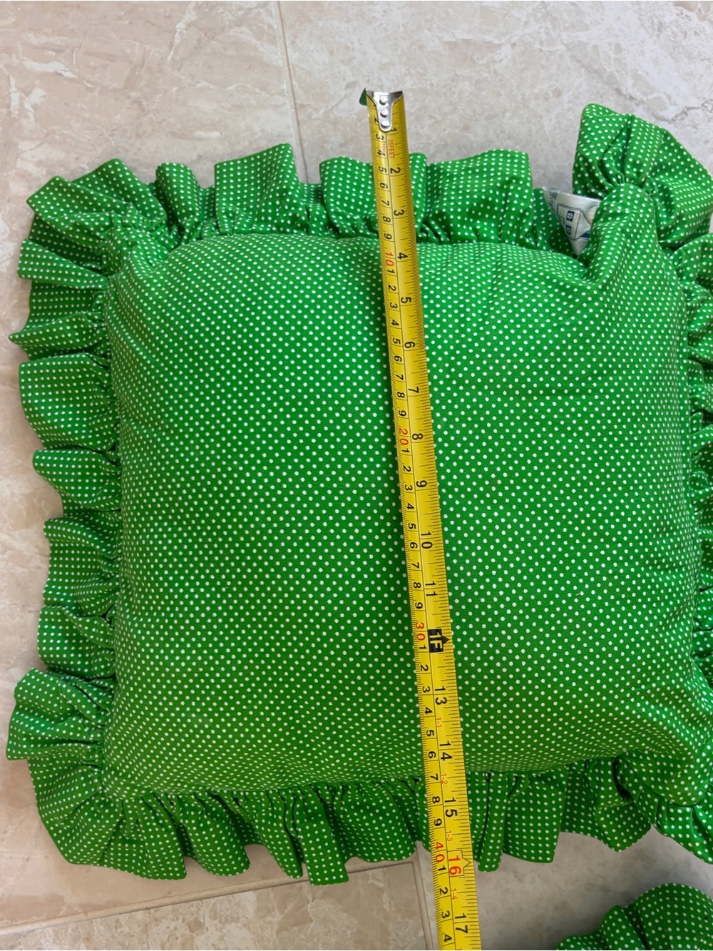 Set of Two Vintage Handmade Quilted Goose Pillows Green and White Polka Dot - Picture 11 of 16